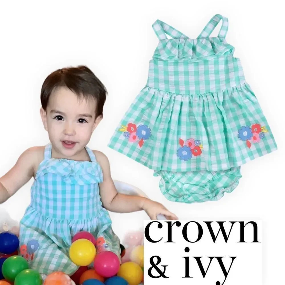 CROWN & IVY | Aquamarine | Gingham Dress Set